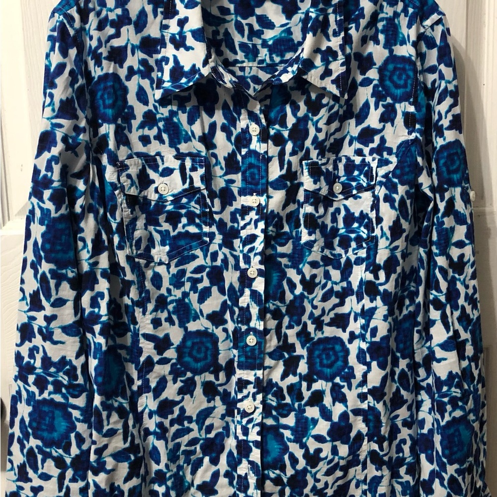 Shibori style floral Long sleeve button down